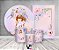 Kit 2 Painéis De Festa + Trio De Capas Cilindro - Jardim Rosa e Lilás Boneca Morena 024 - Imagem 2
