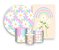 Kit 2 Painéis De Festa + Trio De Capas Cilindro - Margaridas Listras Coloridas 040 - Imagem 1
