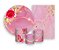 Kit 2 Painéis De Festa + Trio De Capas Cilindro - Flores Efeito Mármore Rosa 011 - Imagem 1