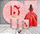 Painel De Festa + Trio De Capas Cilindro + Faixa Veste Fácil - 15 Anos Princesa Vermelho Efeito Glitter 079 - Imagem 2
