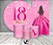 Painel De Festa + Trio De Capas Cilindro + Faixa Veste Fácil - 18 Anos Princesa Pink Efeito Glitter 084 - Imagem 2