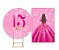 Painel De Festa Redondo 1,50x1,50 + Vertical 1,50x2,20 - 15 Anos Princesa Pink Efeito Glitter 061 - Imagem 1