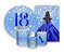 Kit 2 Painéis De Festa + Trio De Capas Cilindro - 18 Anos Princesa Azul Efeito Glitter 069 - Imagem 1