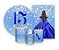 Kit 2 Painéis De Festa + Trio De Capas Cilindro - 15 Anos Princesa Azul Efeito Glitter 062 - Imagem 1