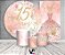 Painel De Festa + Trio De Capas Cilindro + Faixa Veste Fácil - 15 Anos Rosa com Florese Borboletas 088 - Imagem 2