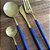 Jogo Talheres (garfo/faca/colher sopa/ colher sobremesa) inox cores Dourado com Azul/Branco/Preto/Rosa - Modelo Wolff - Imagem 2