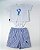 Conjunto Camiseta Com Estampa e Aplique e Bermuda Listrada  Azul Claro Um Mais Um-897602 - Imagem 1
