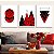 Quadros Decorativos Abstrato Geométrico Vermelho Conjunto Três Quadros - Imagem 1