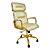 Poltrona Presidente WOOD Champanhe/Bege Brilhante - Madeira Clara - Base Dourada Giratória - Imagem 1