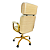 Poltrona Presidente WOOD Champanhe/Bege Brilhante - Madeira Clara - Base Dourada Giratória - Imagem 2
