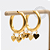 TN2396 Par de Brinco Argola Pingente 3 Corações 12mm Titânio PVD Gold - Imagem 1