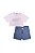 Conjunto de Blusa Boxy Over em Meia Malha com Shorts em Jeans Belini 73478 Infanti - Imagem 2