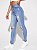 Calça Jeans  Cintura Alta Botão Bolso Raw Hem Rasgado Zíper Simples - Imagem 9