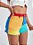 Short Jeans Botão Bolso Raw Hem Zíper Bloco de Cores - Imagem 1