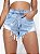 Short Jeans Assimétrico Botão Cadeia Bolso Raw Hem Rasgado Zíper Simples - Imagem 1