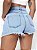 Short Jeans Assimétrico Botão Cadeia Bolso Raw Hem Rasgado Zíper Simples - Imagem 3