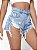 Short Jeans Assimétrico Botão Cadeia Bolso Raw Hem Rasgado Zíper Simples - Imagem 6