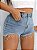 Short Jeans  Denim Strass Acabamento de Franja - Imagem 7