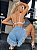 Shorts Jeans Acabamento de Franja Bolso Inclinado - Imagem 2