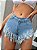 Shorts Jeans Acabamento de Franja Bolso Inclinado - Imagem 1