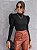 Top Cropped Pescoço Manga Gigot Malhado Simples Elegante - Imagem 1