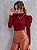 Top Cropped Pescoço Manga Gigot Malhado Simples Elegante - Imagem 5