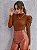 Top Cropped Pescoço Manga Gigot Malhado Simples Elegante - Imagem 8