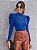Top Cropped Pescoço Manga Gigot Malhado Simples Elegante - Imagem 6