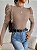 Top Cropped Pescoço Manga Gigot Malhado Simples Elegante - Imagem 3