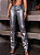 Calça Perna Flare cintura alta Houndstooth PU - Imagem 9