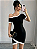 Vestido casual  manga curta preto e branco com cruzamento frontal - Imagem 4