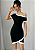 Vestido casual  manga curta preto e branco com cruzamento frontal - Imagem 2