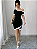 Vestido casual  manga curta preto e branco com cruzamento frontal - Imagem 1