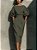 Vestido Elegante Gola Redonda e Mangas 3/4 Bufantes Bainha Dividida Ajustada - Imagem 4