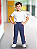 Calça Helanca Infantil Azul Marinho Friso Listra Vermelho - Imagem 2