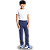 Calça Helanca Infantil Azul Marinho Friso Listra Amarelo - Imagem 1
