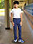 Calça Helanca Infantil Azul Marinho Friso Listra Amarelo - Imagem 2