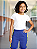 Bermuda Helanca Infantil Azul Royal Friso Listra Amarelo - Imagem 3