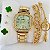 Relógio Metal Quadrado Strass/Brilho/Pedrinha Metal Varias Cores - Kit Rlógio+Pulseiras+2 Pares de Brincos na Caixinha - FC0014 - Imagem 4