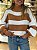 BLUSA TRICOT MEIA GOLA LISTRADA BRANCO NUDE - Imagem 1