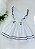 Vestido Infantil Branco com Vivo Marinho - Imagem 1