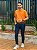 Camisa Polo Ralph Lauren Masculina Custom Fit Laranja Pony Azul Marinho - Imagem 5