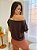 Blusa cropped canoa marrom malha - PORLE - Imagem 2