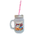 Caneca de Vidro Jateado 400ml com Tampa e Canudo Mason Jar Tema Costura - Imagem 1