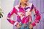 Camisa Manga Longa Estampa Geométrica Rosa e Bege - Imagem 3
