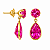 Brinco em Ouro 18K com Zirconia Redonda e Gota Rosa - Imagem 2