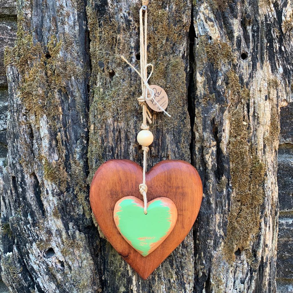 Coração rústico natural 19cm e 10cm verde - Imagem 2