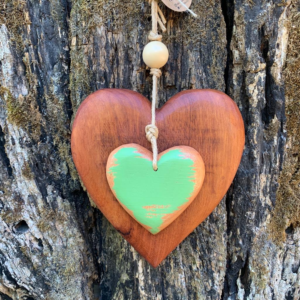 Coração rústico natural 19cm e 10cm verde - Imagem 1