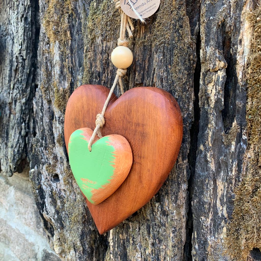 Coração rústico natural 19cm e 10cm verde - Imagem 3