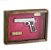 Quadro Retro Pistola Colt M1911 Calibre .45 AC Prata Fundo Vermelho - Imagem 1
